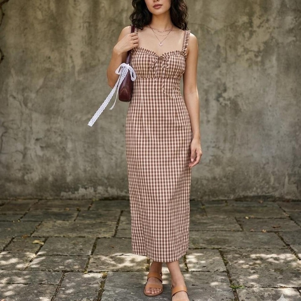 Free People Lucinda Plaid Midi Dress Size Large Lavender Combo NEW